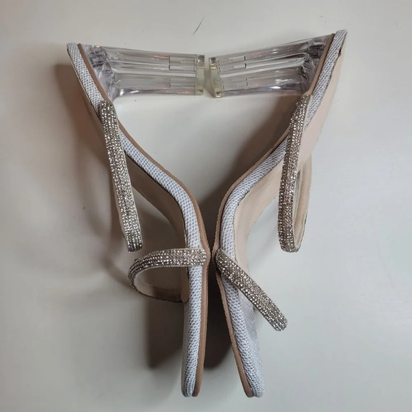 Sexy Rhinestone Transparent Heel Open Toe Square Heels Size Women's 9 NEW w/ Tag - Picture 7 of 9